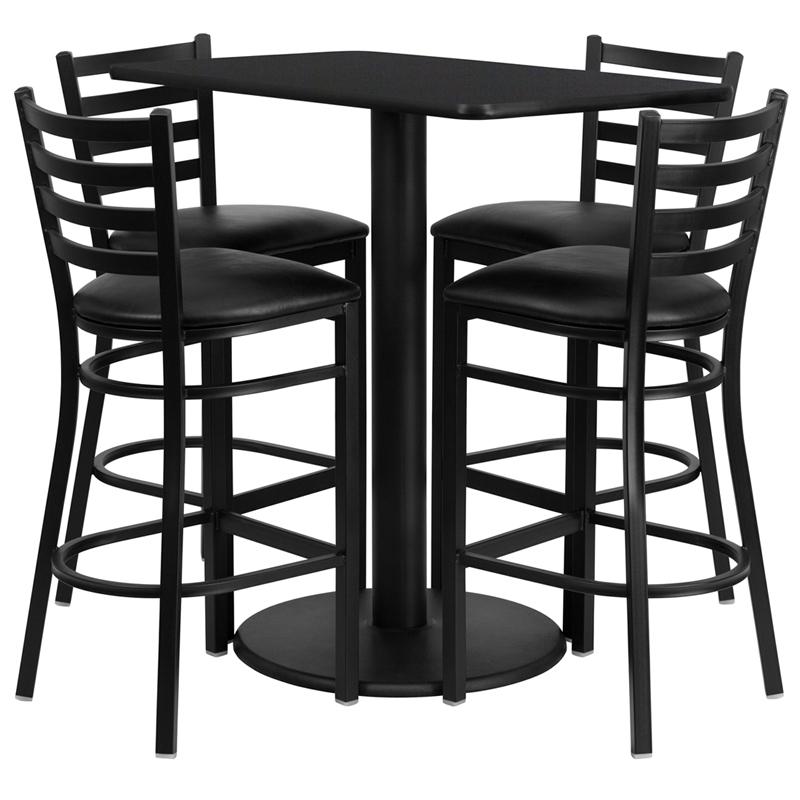 24'' X 42'' Rectangular Black Laminate Table Set With 4 Ladder Back Metal Barstools - Black Vinyl Seat By Flash Furniture | Bar Stools & Table | Modishstore - 2