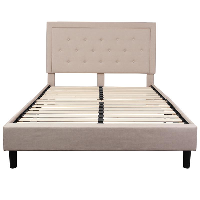 Roxbury Queen Size Tufted Upholstered Platform Bed In Beige Fabric By Flash Furniture | Beds | Modishstore - 3