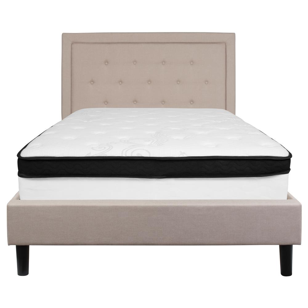 Roxbury Full Size Tufted Upholstered Platform Bed In Beige Fabric With Memory Foam Mattress By Flash Furniture | Beds | Modishstore - 3