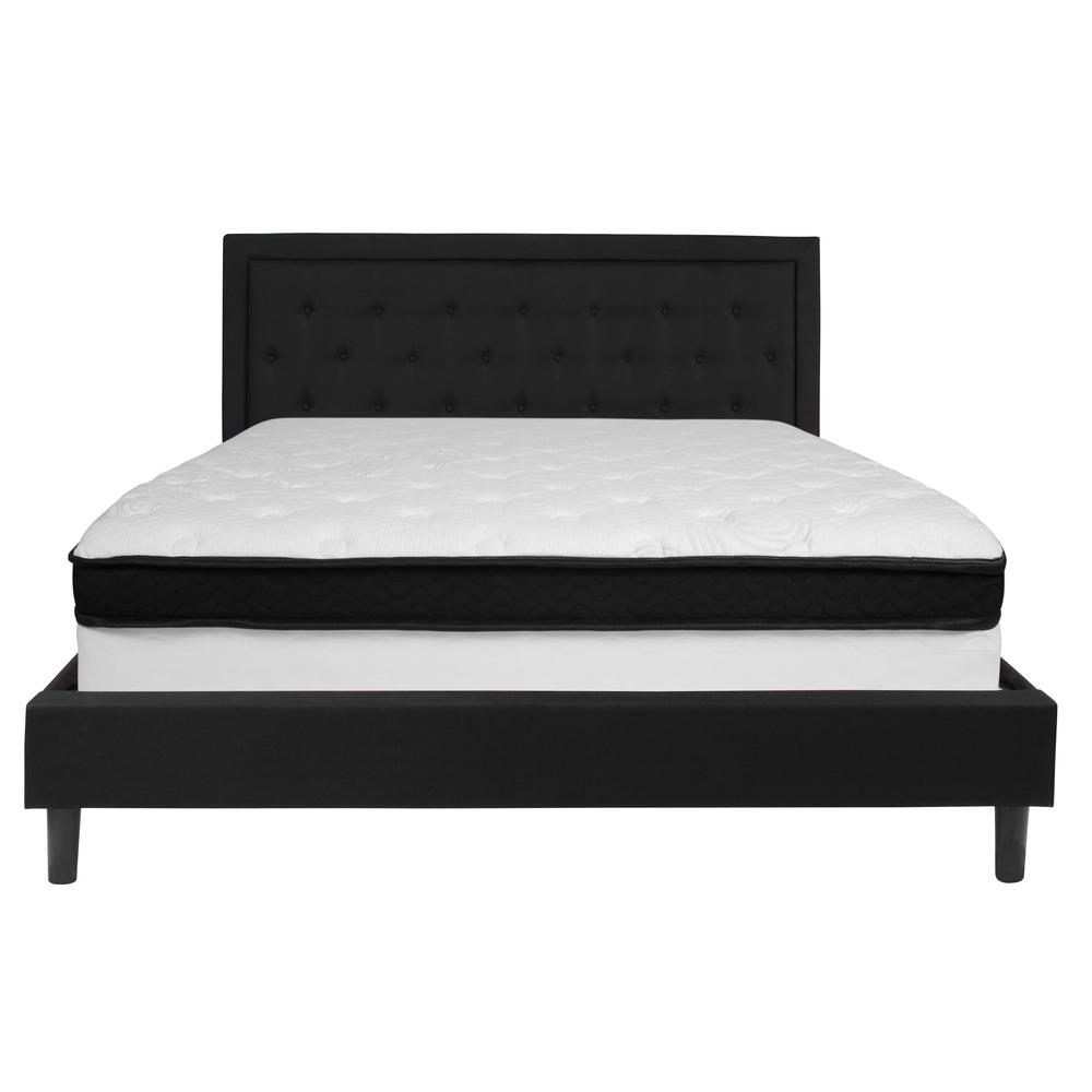 Roxbury King Size Tufted Upholstered Platform Bed In Black Fabric With Memory Foam Mattress By Flash Furniture | Beds | Modishstore - 3
