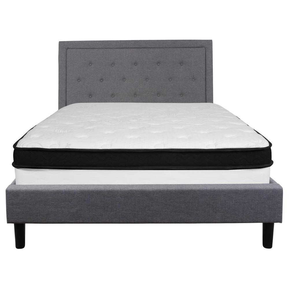 Roxbury Queen Size Tufted Upholstered Platform Bed In Light Gray Fabric With Memory Foam Mattress By Flash Furniture | Beds | Modishstore - 3