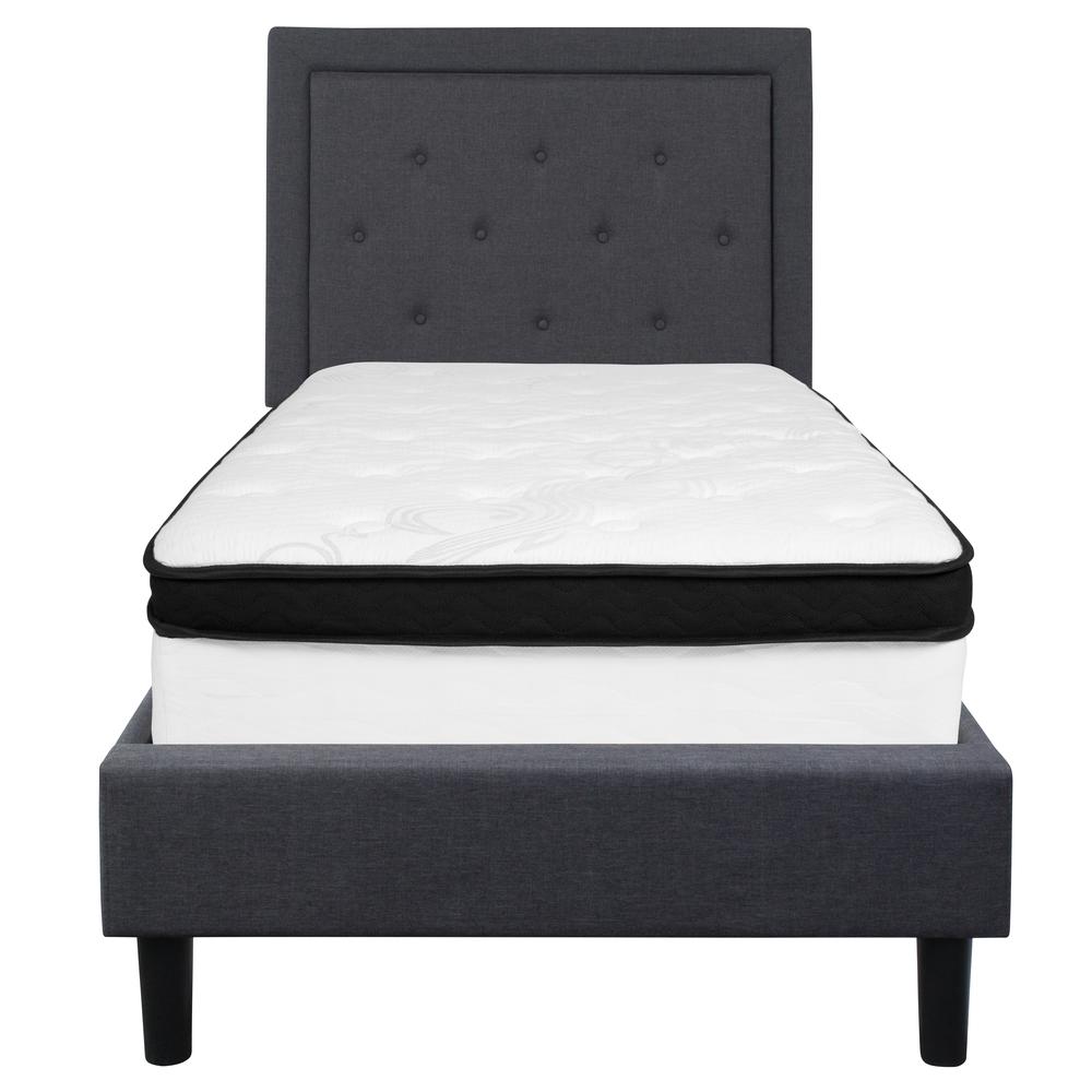 Roxbury Twin Size Tufted Upholstered Platform Bed In Dark Gray Fabric With Memory Foam Mattress By Flash Furniture | Beds | Modishstore - 3