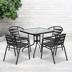 5 Piece Outdoor Glass Bar Patio Table Set With 4 Barstools By Flash Furniture