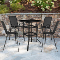 3 Piece Outdoor Glass Bar Patio Table Set With 2 Barstools By Flash Furniture