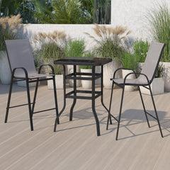 Outdoor Dining Set - 2-Person Bistro Set - Outdoor Glass Bar Table With Gray All-Weather Patio Stools By Flash Furniture