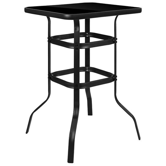 27.5" Square Black Tempered Glass Bar Height Metal Patio Bar Table By Flash Furniture | Bar Tables | Modishstore