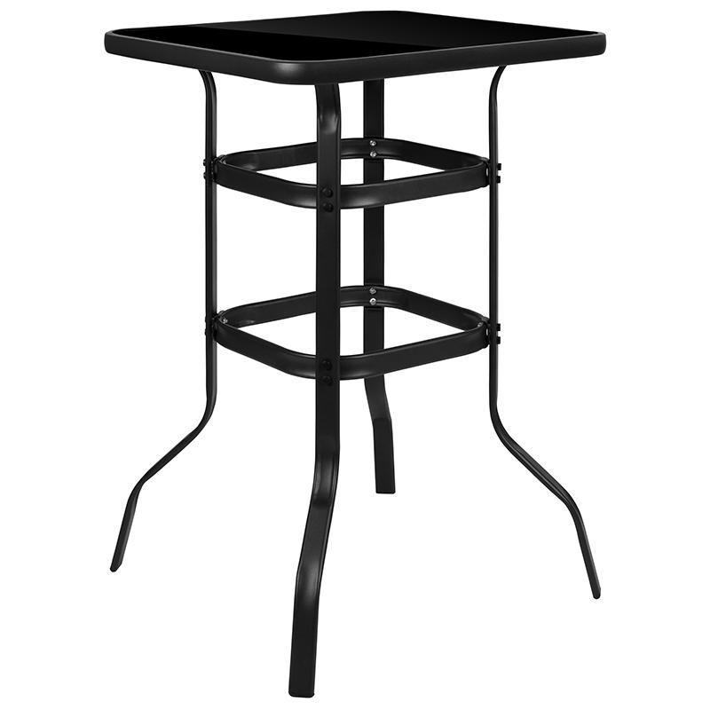 27.5" Square Black Tempered Glass Bar Height Metal Patio Bar Table By Flash Furniture | Bar Tables | Modishstore