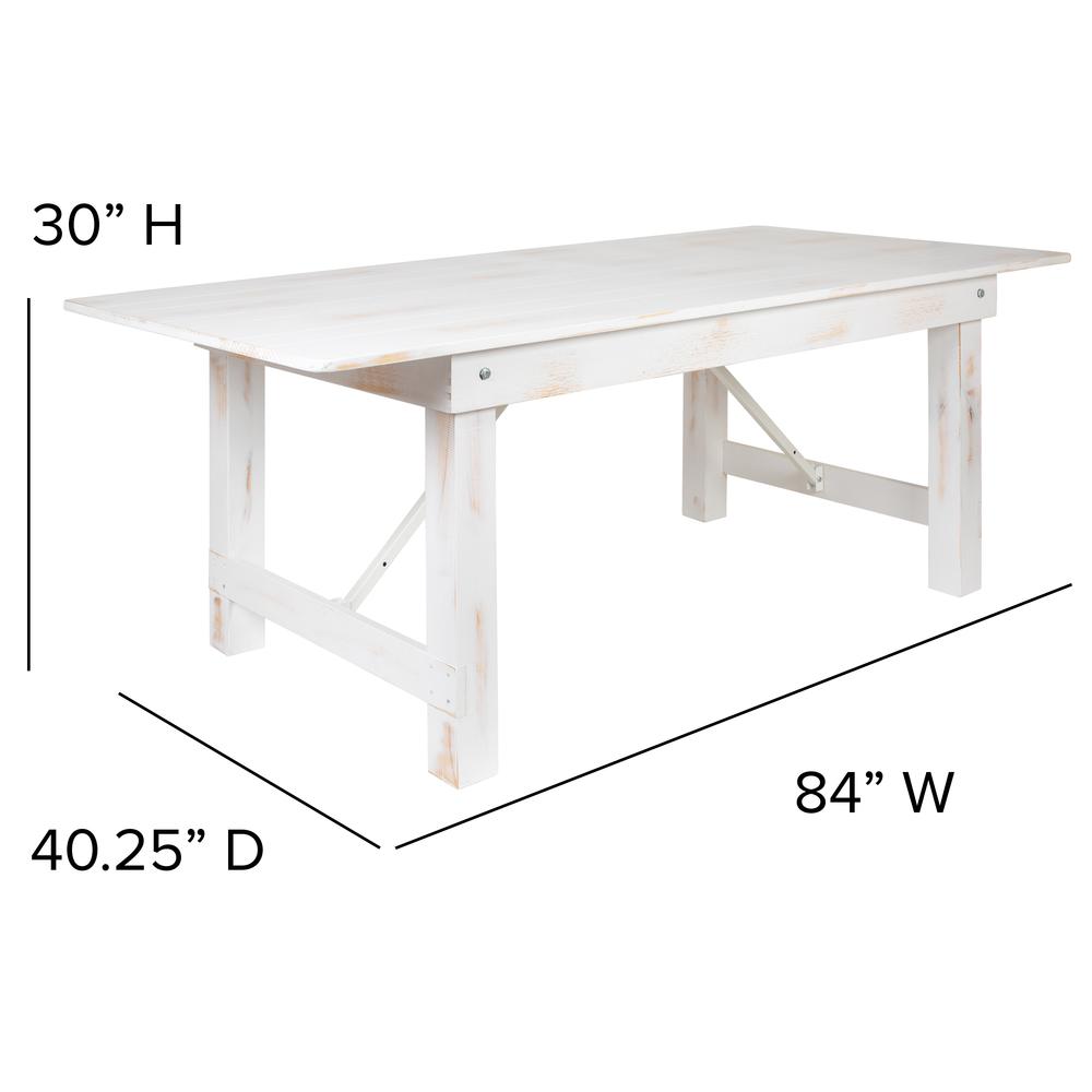 Hercules Series 7' X 40" Antique Rustic White Folding Farm Table And Four Bench Set By Flash Furniture | Dining Sets | Modishstore - 4