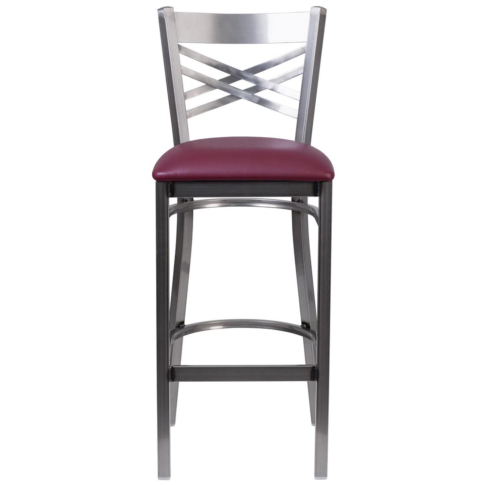 Hercules Series Clear Coated ''X'' Back Metal Restaurant Barstool - Burgundy Vinyl Seat By Flash Furniture | Bar Stools | Modishstore - 4