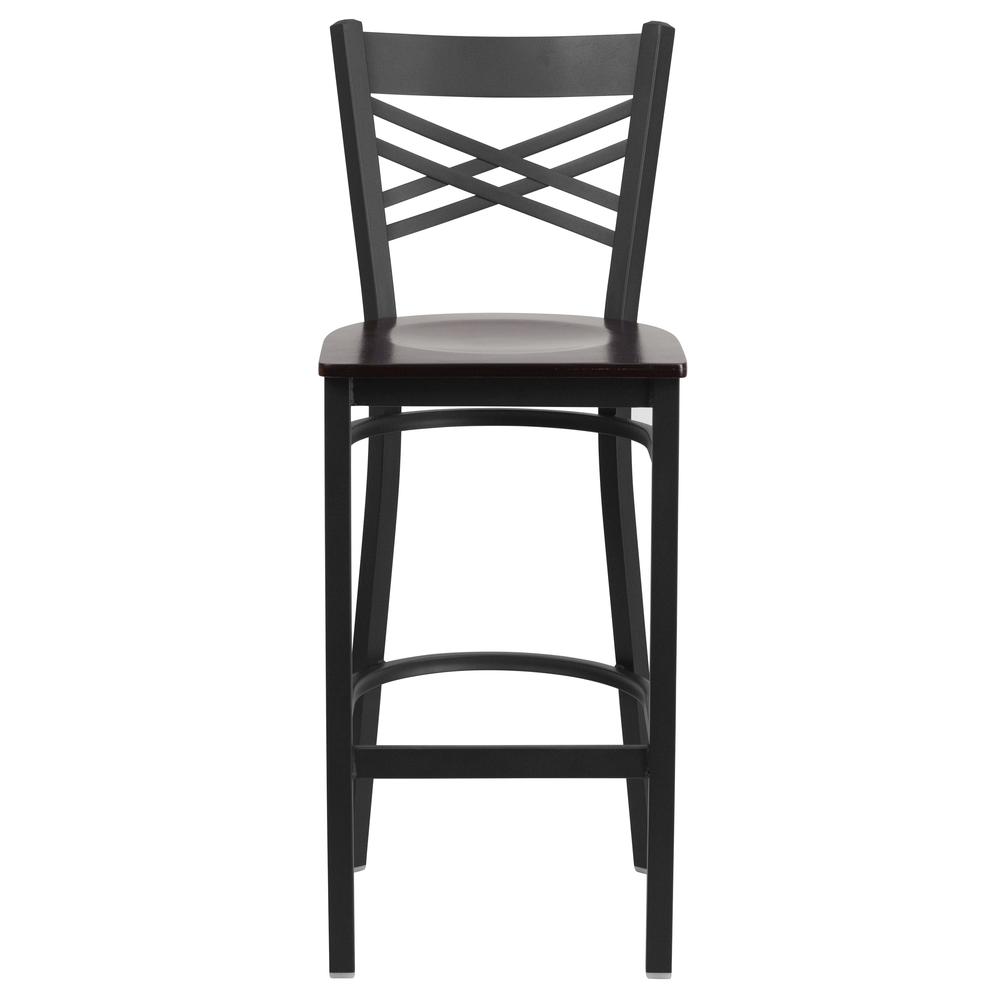 Hercules Series Black ''X'' Back Metal Restaurant Barstool - Walnut Wood Seat By Flash Furniture | Bar Stools | Modishstore - 4
