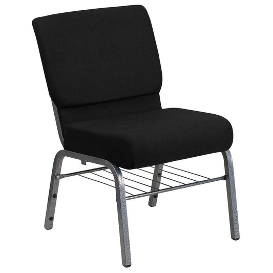 Hercules Series 21''W Church Chair In Black Fabric With Book Rack - Silver Vein Frame By Flash Furniture | Side Chairs | Modishstore