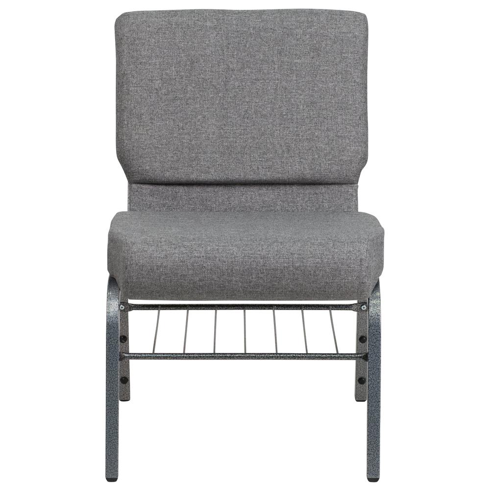 Hercules Series 21''W Church Chair In Gray Fabric With Book Rack - Silver Vein Frame By Flash Furniture | Side Chairs | Modishstore - 4