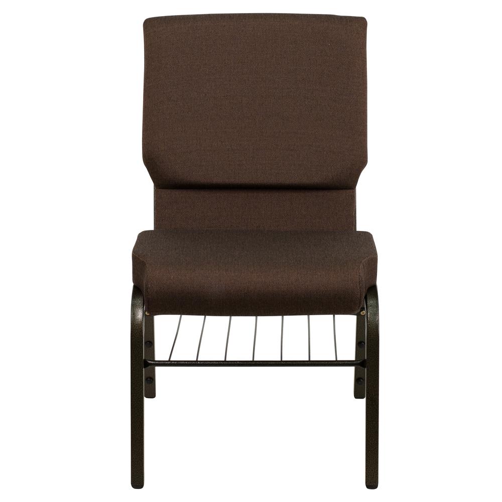 Hercules Series 18.5''W Church Chair In Brown Fabric With Book Rack - Gold Vein Frame By Flash Furniture | Side Chairs | Modishstore - 4