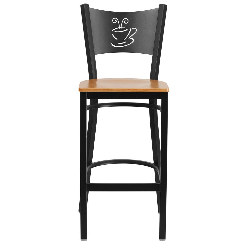 Hercules Series Black Coffee Back Metal Restaurant Barstool - Natural Wood Seat By Flash Furniture | Bar Stools | Modishstore - 4