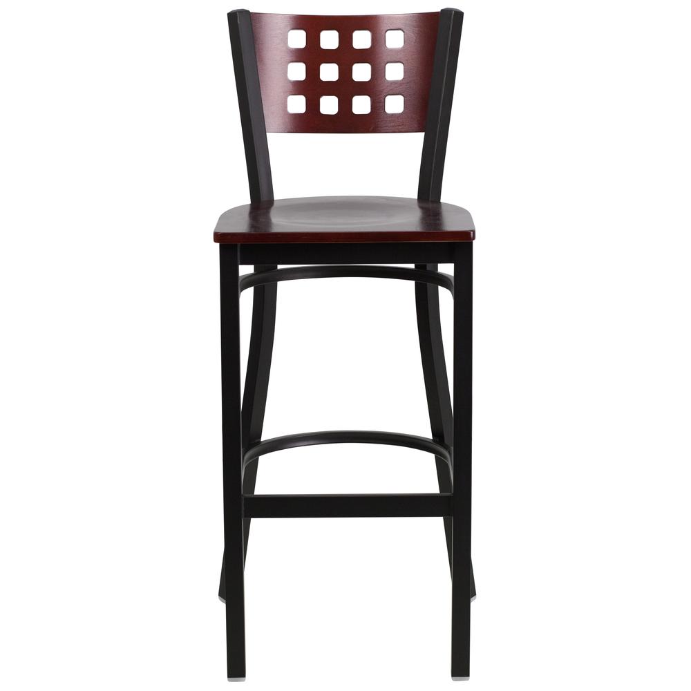 Hercules Series Black Cutout Back Metal Restaurant Barstool - Mahogany Wood Back & Seat By Flash Furniture | Bar Stools | Modishstore - 4