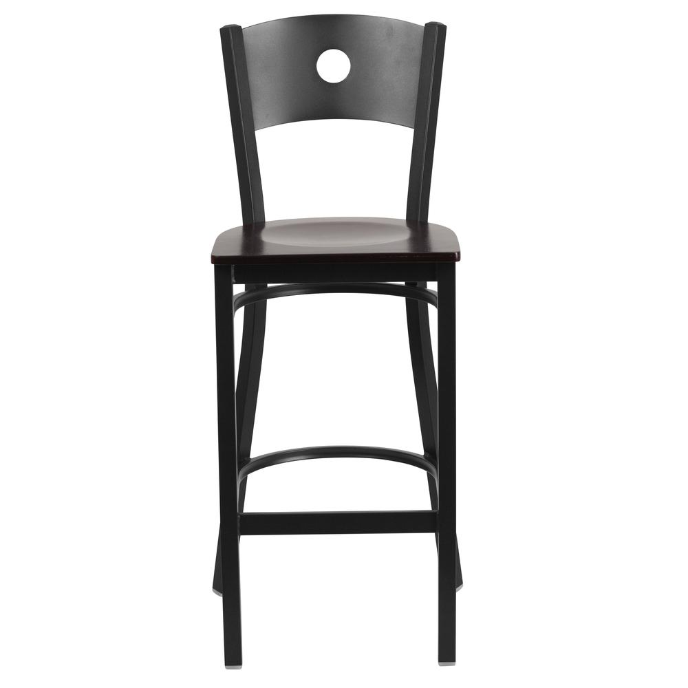 Hercules Series Black Circle Back Metal Restaurant Barstool - Walnut Wood Seat By Flash Furniture | Bar Stools | Modishstore - 4