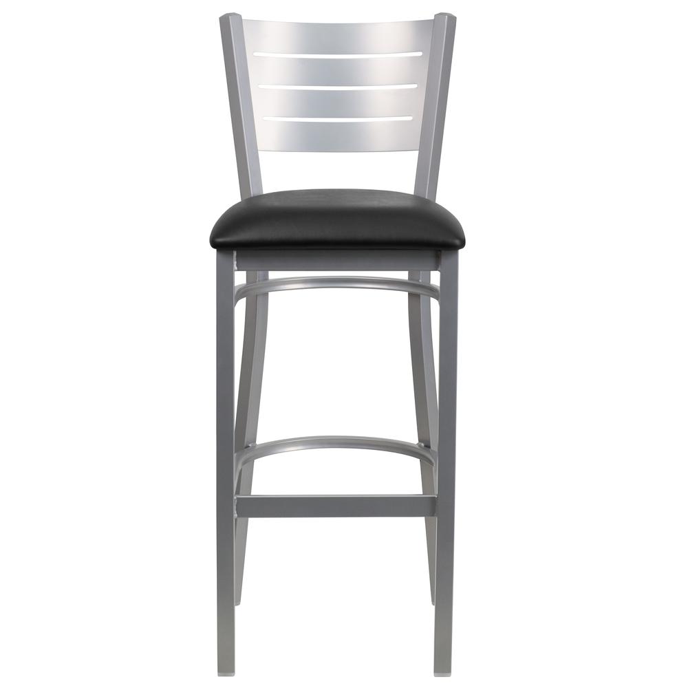 Hercules Series Silver Slat Back Metal Restaurant Barstool - Black Vinyl Seat By Flash Furniture | Bar Stools | Modishstore - 4