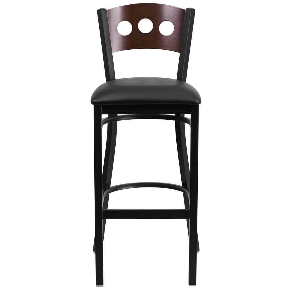 Hercules Series Black 3 Circle Back Metal Restaurant Barstool - Walnut Wood Back, Black Vinyl Seat By Flash Furniture | Bar Stools | Modishstore - 4