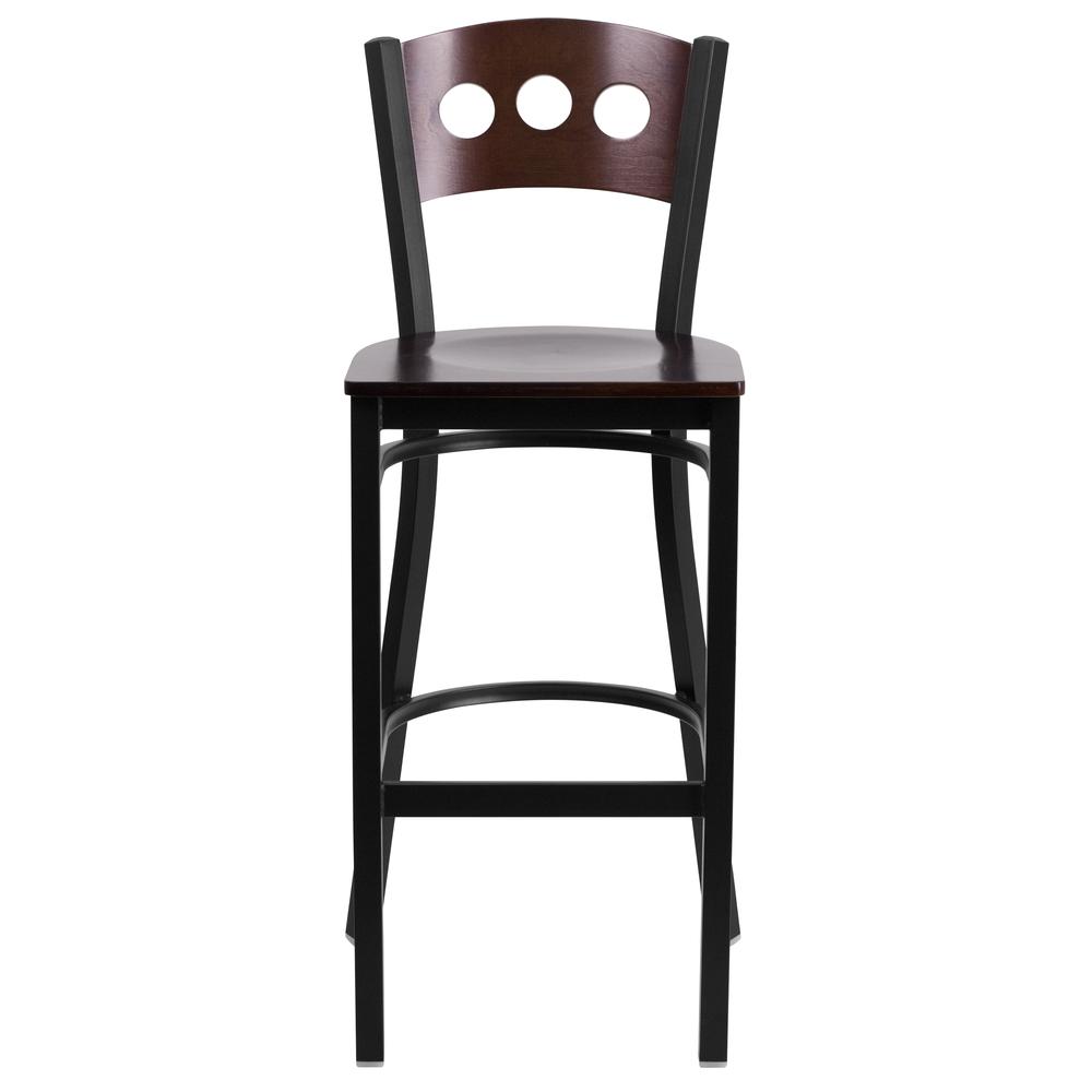 Hercules Series Black 3 Circle Back Metal Restaurant Barstool - Walnut Wood Back & Seat By Flash Furniture | Bar Stools | Modishstore - 4