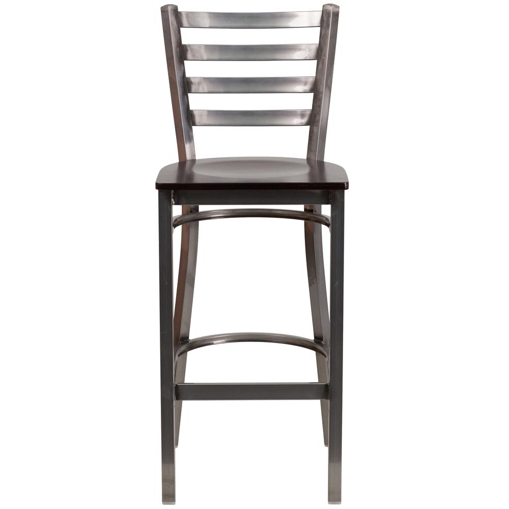 Hercules Series Clear Coated Ladder Back Metal Restaurant Barstool - Walnut Wood Seat By Flash Furniture | Bar Stools | Modishstore - 4