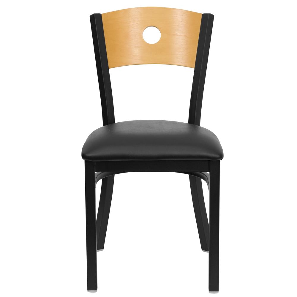 Hercules Series Black Circle Back Metal Restaurant Chair - Natural Wood Back, Black Vinyl Seat By Flash Furniture | Dining Chairs | Modishstore - 4