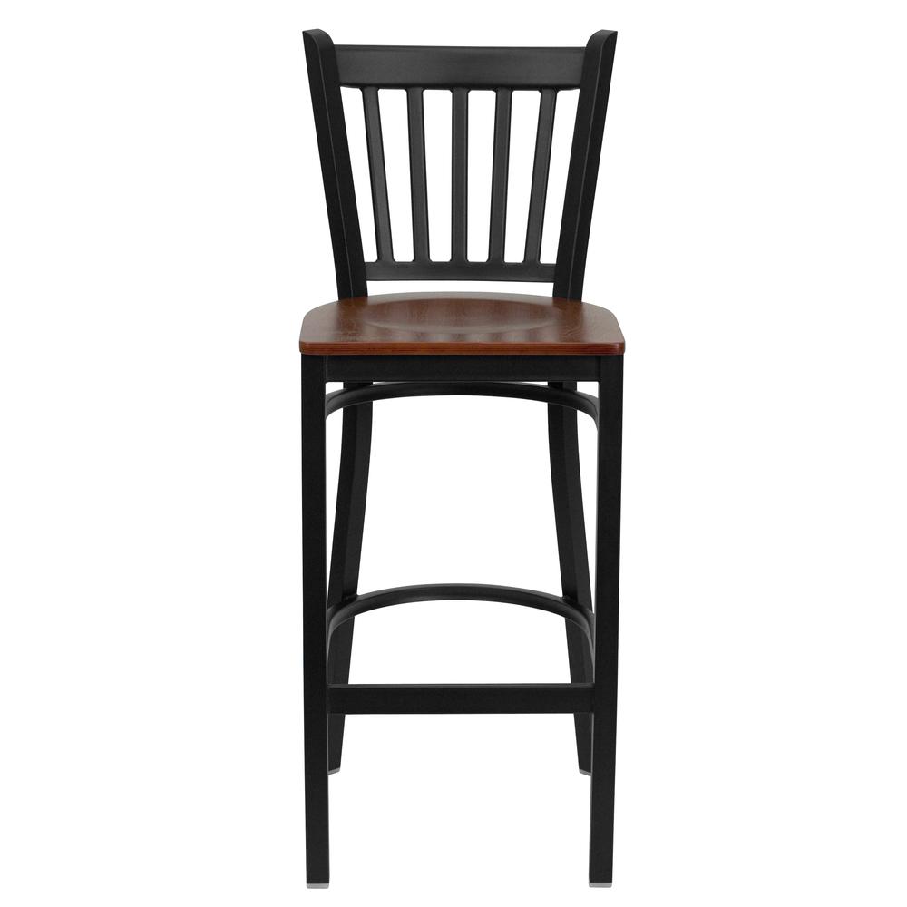 Hercules Series Black Vertical Back Metal Restaurant Barstool - Cherry Wood Seat By Flash Furniture | Bar Stools | Modishstore - 4