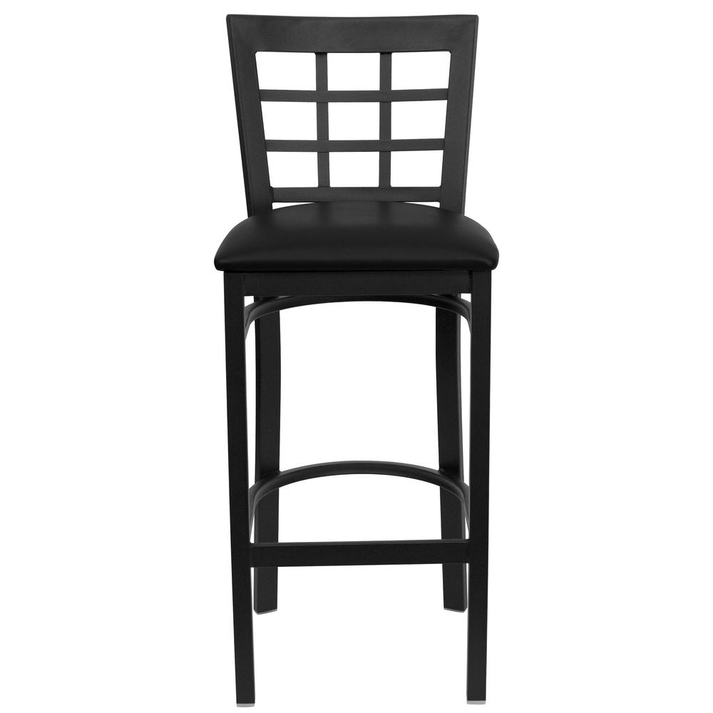 Hercules Series Black Window Back Metal Restaurant Barstool - Black Vinyl Seat By Flash Furniture | Bar Stools | Modishstore - 4