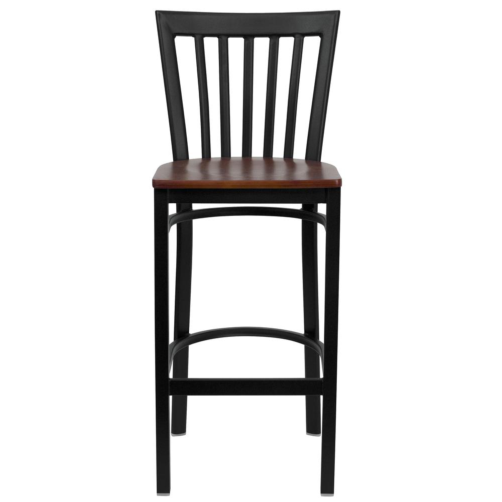 Hercules Series Black School House Back Metal Restaurant Barstool - Cherry Wood Seat By Flash Furniture | Bar Stools | Modishstore - 4