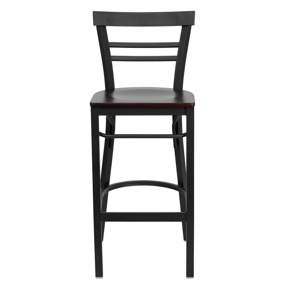Hercules Series Black Two-Slat Ladder Back Metal Restaurant Barstool - Mahogany Wood Seat By Flash Furniture | Bar Stools | Modishstore - 4