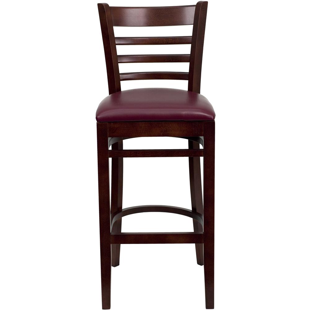 Hercules Series Ladder Back Mahogany Wood Restaurant Barstool - Burgundy Vinyl Seat By Flash Furniture | Bar Stools | Modishstore - 4