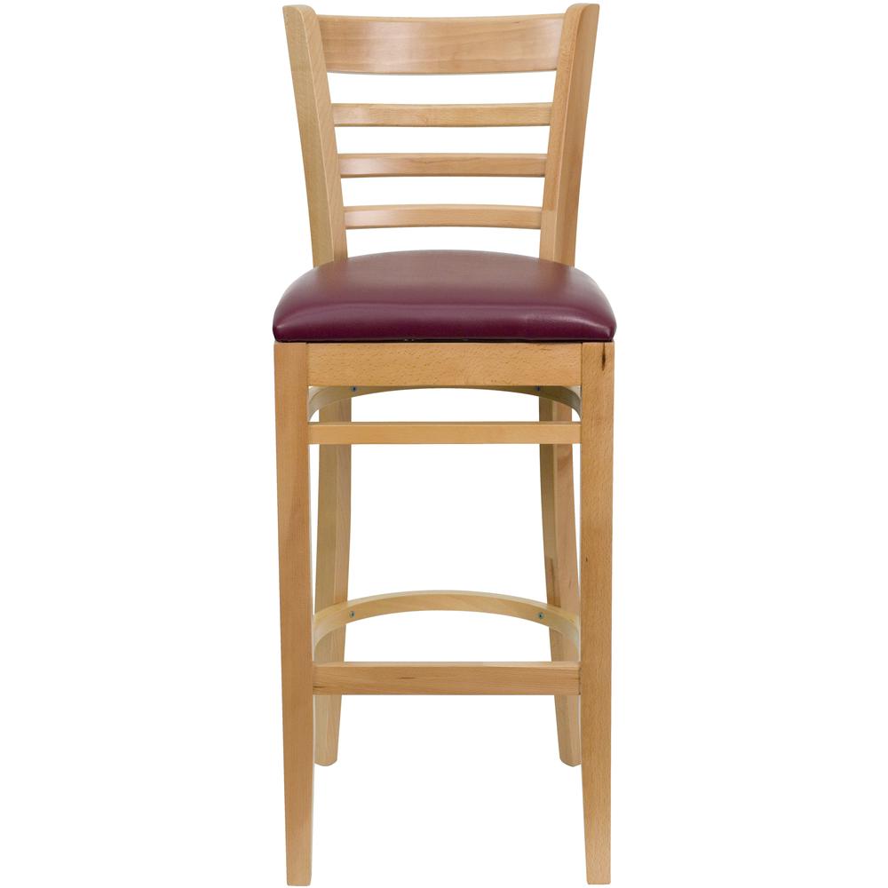 Hercules Series Ladder Back Natural Wood Restaurant Barstool - Burgundy Vinyl Seat By Flash Furniture | Bar Stools | Modishstore - 4