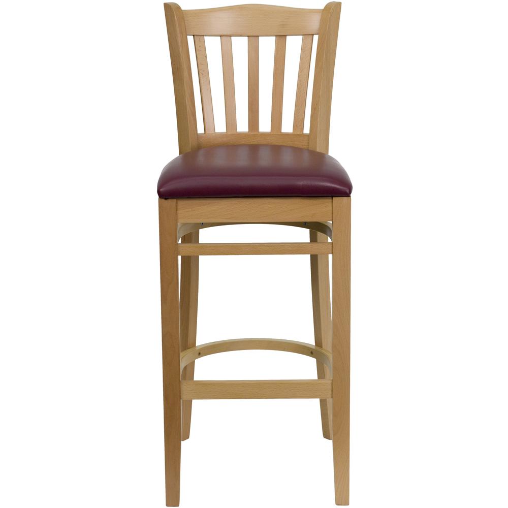 Hercules Series Vertical Slat Back Natural Wood Restaurant Barstool - Burgundy Vinyl Seat By Flash Furniture | Bar Stools | Modishstore - 4