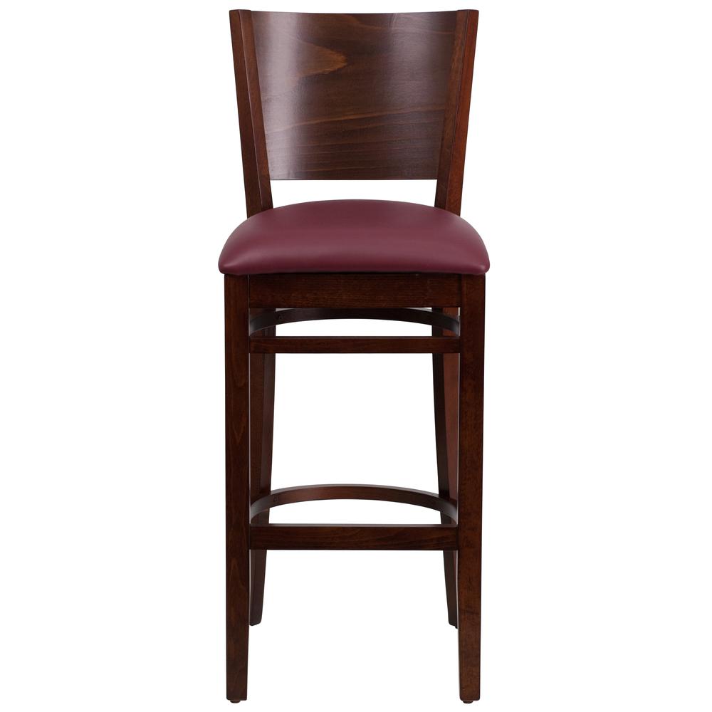 Lacey Series Solid Back Walnut Wood Restaurant Barstool - Burgundy Vinyl Seat By Flash Furniture | Bar Stools | Modishstore - 4