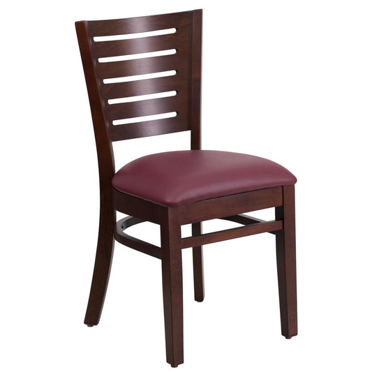 Darby Series Slat Back Walnut Wood Restaurant Chair - Burgundy Vinyl Seat By Flash Furniture | Dining Chairs | Modishstore