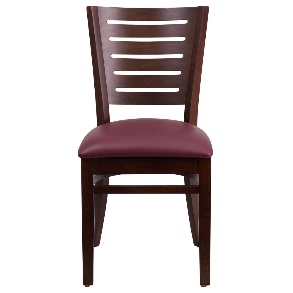 Darby Series Slat Back Walnut Wood Restaurant Chair - Burgundy Vinyl Seat By Flash Furniture | Dining Chairs | Modishstore - 4