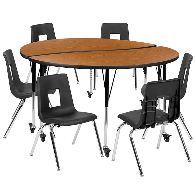 Mobile 60" Circle Wave Collaborative Laminate Activity Table Set With 18" Student Stack Chairs, Oak/Black By Flash Furniture | Dining Sets | Modishstore - 2