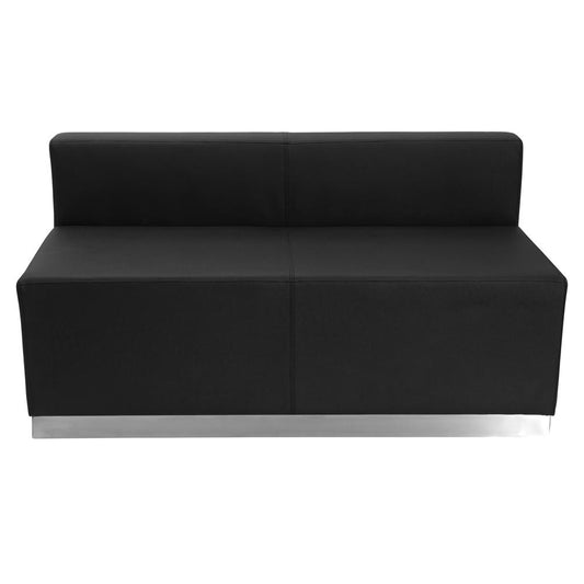 Hercules Alon Series Black Leathersoft Loveseat With Brushed Stainless Steel Base By Flash Furniture | Loveseats | Modishstore