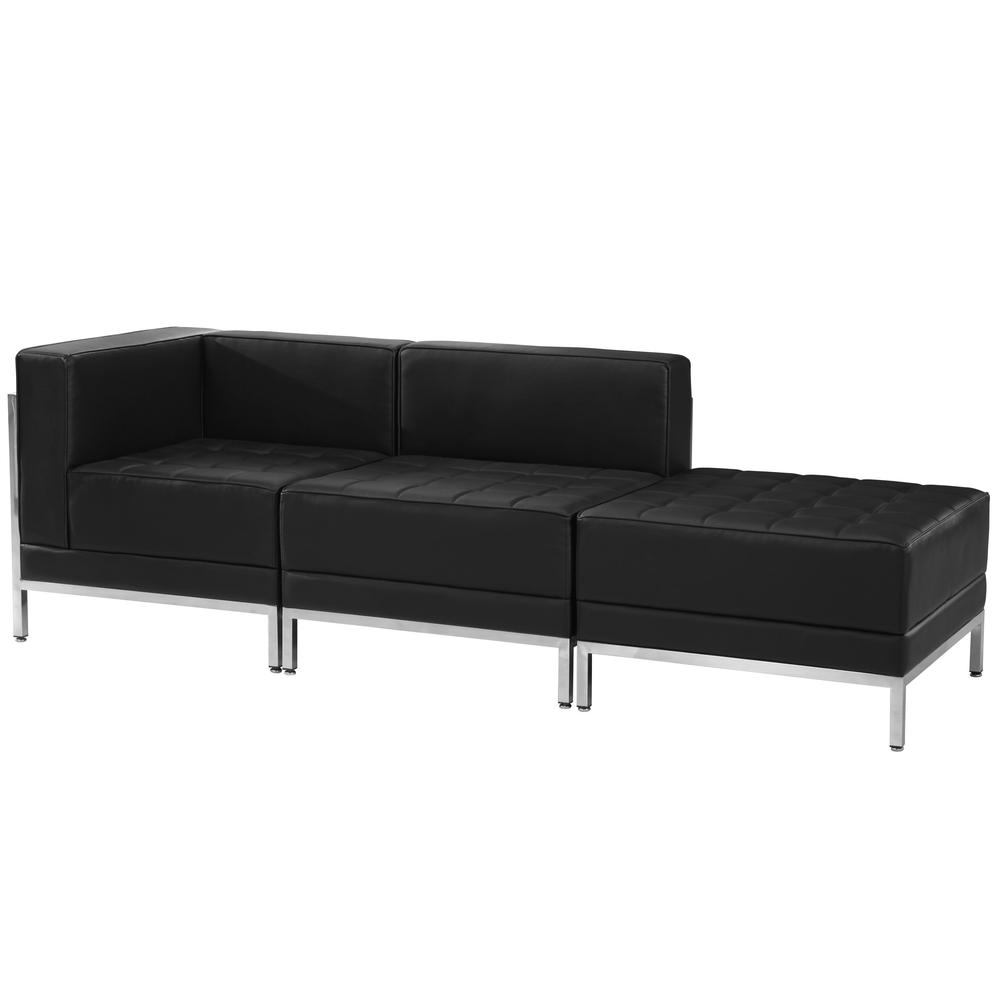 Hercules Imagination Series Black Leathersoft 3 Piece Chair & Ottoman Set By Flash Furniture | Sofa Set | Modishstore - 2