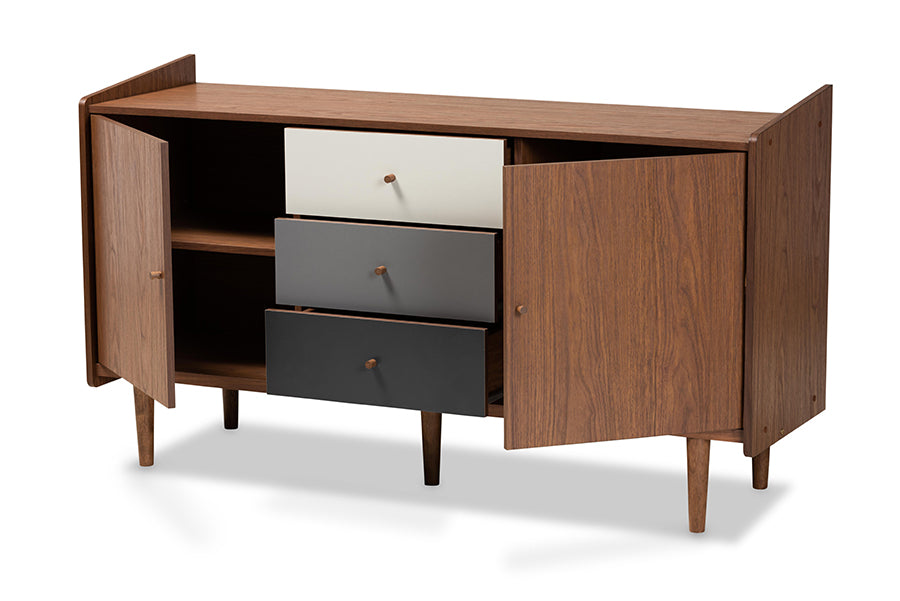 baxton studio halden mid century modern multicolor walnut brown and grey gradient finished wood 2 door dining room sideboard buffet | Modish Furniture Store-3