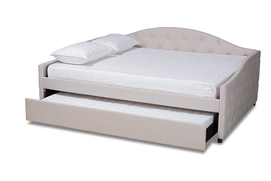 baxton studio becker modern and contemporary transitional beige fabric upholstered queen size daybed with trundle | Modish Furniture Store-3