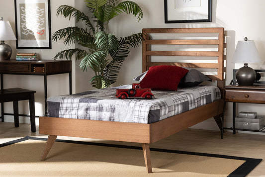 Baxton Studio Shiro Mid-Century Modern Ash Walnut Finished Wood Twin Size Platform Bed | Beds | Modishstore