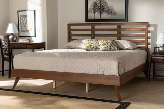 Baxton Studio Shiro Mid-Century Modern Ash Walnut Finished Wood King Size Platform Bed | Beds | Modishstore