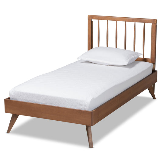Baxton Studio Toru Mid-Century Modern Ash Walnut Finished Wood Twin Size Platform Bed | Beds | Modishstore