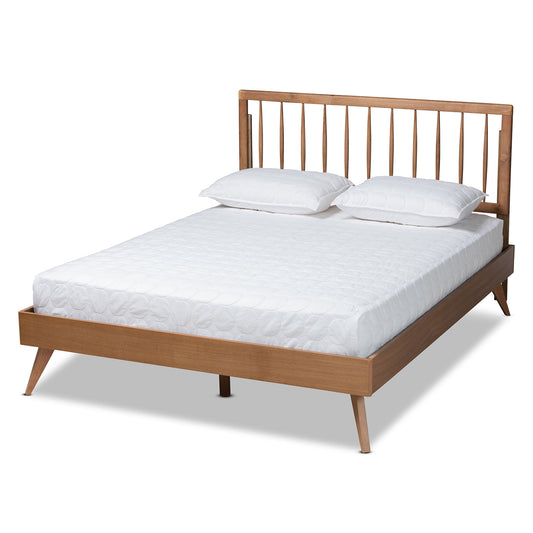 Baxton Studio Toru Mid-Century Modern Ash Walnut Finished Wood Queen Size Platform Bed | Beds | Modishstore