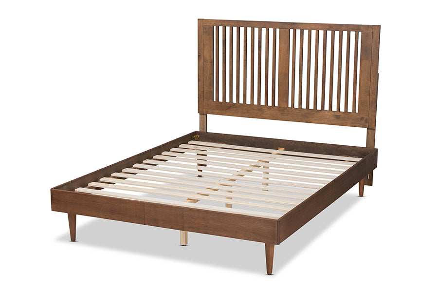 Baxton Studio Kioshi Mid-Century Modern Transitional Ash Walnut Finished Wood Queen Size Platform Bed | Beds | Modishstore - 6