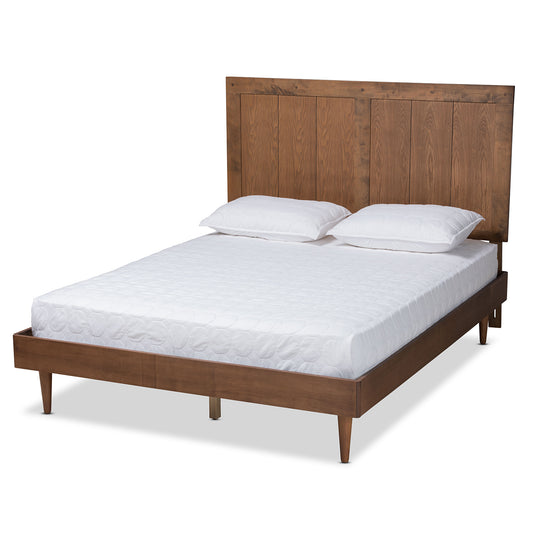 Baxton Studio Nicola Mid-Century Modern Transitional Ash Walnut Finished Wood King Size Platform Bed | Beds | Modishstore