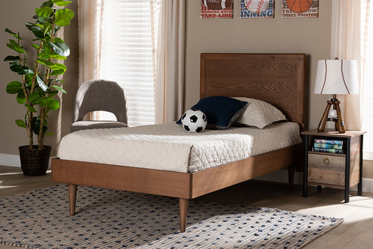 Baxton Studio Hiro Mid-Century Modern Walnut Brown Finished Wood Twin Size Platform Bed | Beds | Modishstore