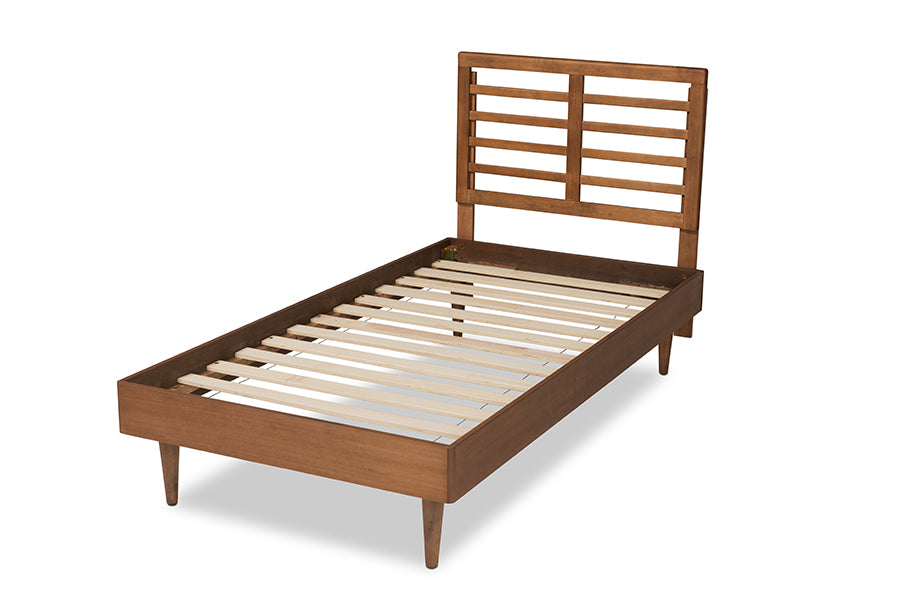 Baxton Studio Delia Mid-Century Modern Walnut Brown Finished Wood Twin Size Platform Bed | Beds | Modishstore - 7