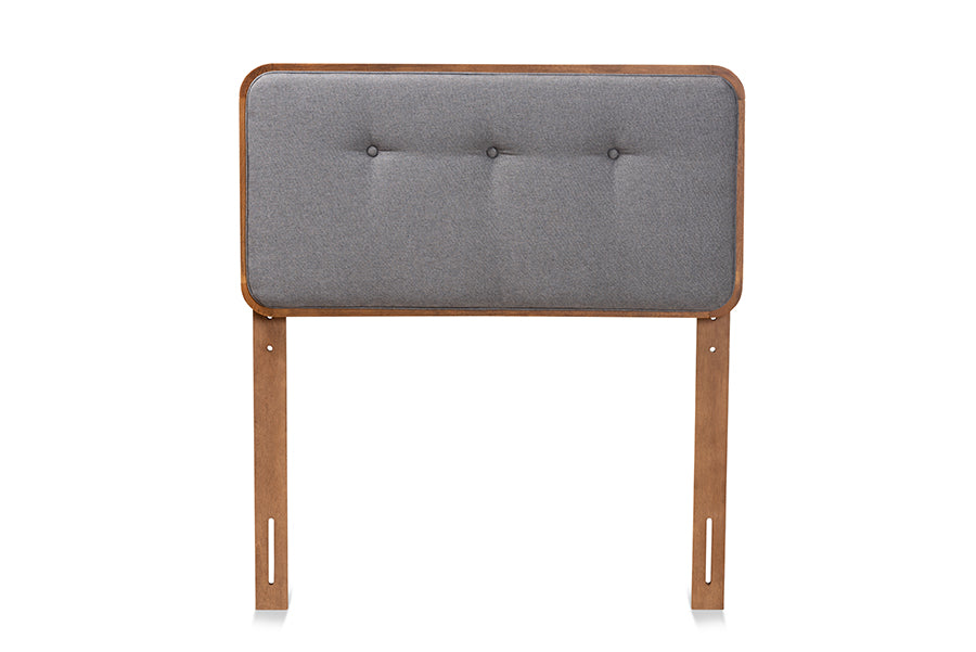 baxton studio palina mid century modern dark grey fabric upholstered and walnut brown finished wood twin size headboard | Modish Furniture Store-3