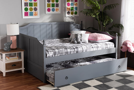 Baxton Studio Millie Cottage Farmhouse Grey Finished Wood Full Size Daybed with Trundle | Modishstore | Beds